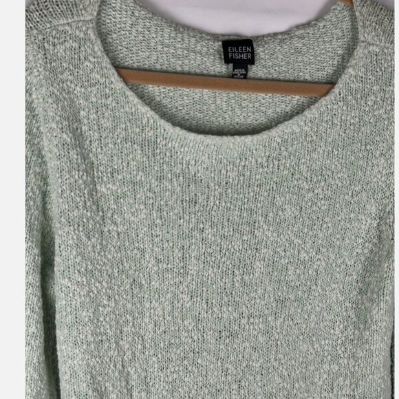 Eileen Fisher Light Green Pullover Cotton Sweater Womens L Open Weave - Picture 3 of 6
